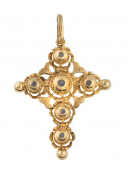 6.   Cruz colgante S. XIX con diamantes entre motivos florales