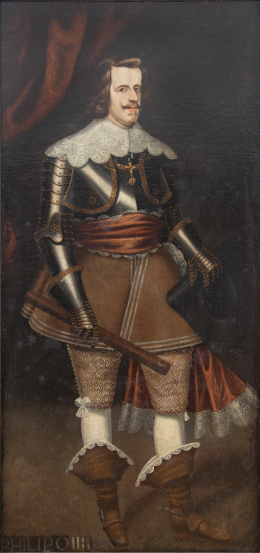 690.  ESCUELA ESPAÑOLA SIGLO XVII Retrato de Felipe IV con media armadura