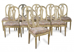 562.  Juego de diez sillas Carlos IV lacadas de blanco de estilo Luis XVI.España, h. 1800.