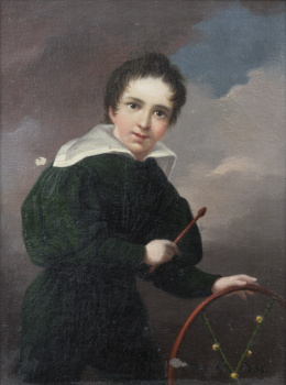 741.  OTÓN (Escuela madrileña, 1836)Retrato de niño con aro sobre un paisaje