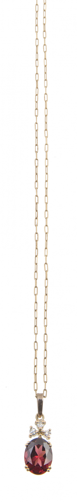 330.  Colgante con turmalina rosa de talla oval y lazo superior de brillantes, con cadena fina