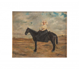 1183.  JOSÉ ALBIOL LÓPEZ (1872-1928)Retrato de la Infanta Isabel,  princesa de Asturias, "La Chata" a caballo 