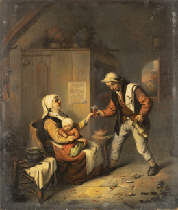 1097.  SEGUIDOR DE ADRIAEN VAN OSTADE (Escuela holandesa, siglo XIX)Interior de una taberna con jugadores de cartas