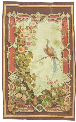 1120.  Tapiz Napoleón III en lana con ave del paraíso.Aubusson, Francia, último cuarto del S. XIX