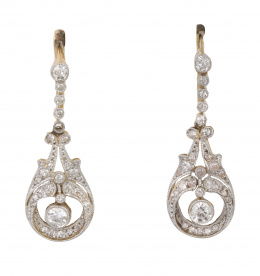 121.  Pendientes largos c. 1910 diamantes y brillantes de talla antigua