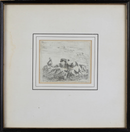 772.  STEFANO DELLA BELLA (1610-1664)Caballos sobre un paisaje con figura