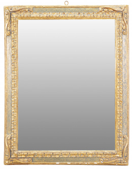 1351.  Espejo rectangular de madera tallada, dorada y policromada. Trabajo español, S. XVII.
