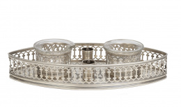 1239.  Escribanía de forma lanceolada y decoración calada de plata. Con marcas de Minerva, ley 800.París, S. XIX.