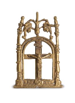 520.  Portapaz de bronce con Cristo crucificado.España, S. XVII.