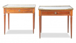 1270.  Pareja de mesas escritorio Luis XVI de madera de caoba y mármol.Francia, ff. del S. XVIII.