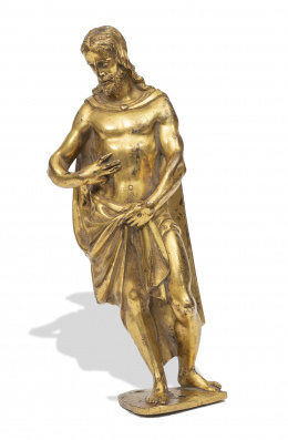537.  Cristo de bronce dorado en bulto redondo.Trabajo italiano, S. XVIII.