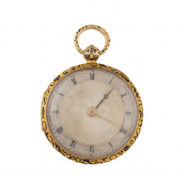 437.  Reloj lepine de bolsillo S. XIX en oro con esmaltes de animales y símbolos. N* 44950. 