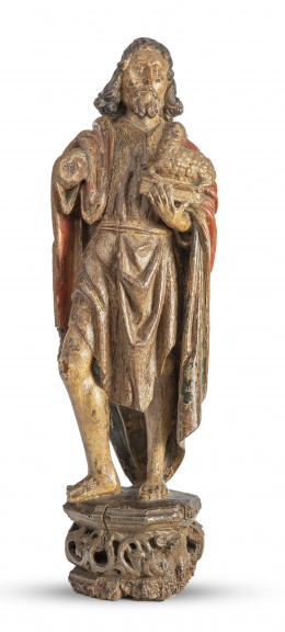 686.  San Juan Bautista.Escultura en madera tallada y policromada.Castilla, último cuarto, S. XV.