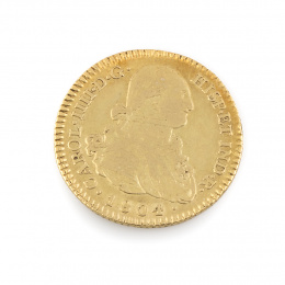 373.  Moneda de 2 escudos en oro de Carlos IV de 1804 .M. FA.