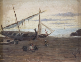 921.  ESCUELA ESPAÑOLA, SIGLO XIXPescadores en la playa