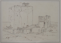 894.  GENARO PÉREZ VILLAAMIL (1807-1854)Torre de la Alhambra con personajes