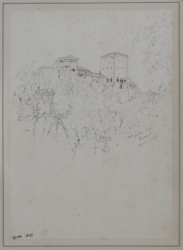 884.  GENARO PÉREZ VILLAAMIL (1807-1854)La Torre de Comares desde el paseo del Darro