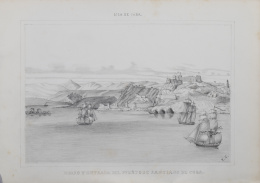 871.  ESCUELA FRANCESA O CUBANA, MEDIADOS SIGLO XIXMorro y entrada del puerto de Santiago de Cuba