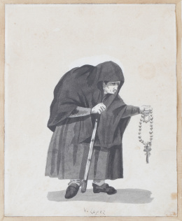 766.  V. LÓPEZ (Escuela española, h. 1830)Anciana con un rosario en la mano