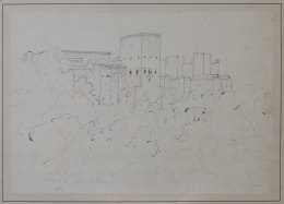 889.  GENARO PÉREZ VILLAAMIL (1807-1854)Vista de la Torre de Comares y la muralla de la Alhambra