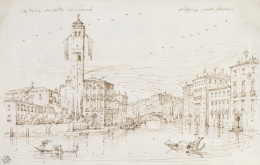 868.  ESCUELA VENECIANA, SIGLO XVIIIVista del cenobio con el gran canal de Venecia