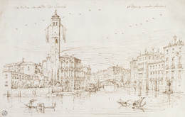 868.  ESCUELA VENECIANA, SIGLO XVIIIVista del cenobio con el gran canal de Venecia