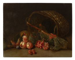 797.  PIETER SNYERS (Amberes, 1681-1752)Pareja de naturalezas muertas con cerezas, melocotones, uvas, higos y cestos