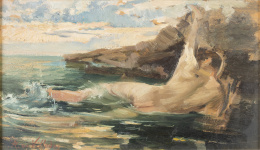 912.  RICARDO DE VILLODAS (Madrid 1846- Soria 1904)Desnudo masculino en el mar