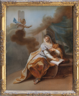 821.  ESCUELA CENTROEUROPEA, H.1800Santa recibiendo las tablas de la ley