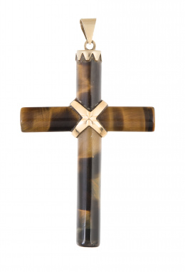 190.  Cruz colgante de brazos cilíndricos con cruz central y remate superior de oro