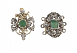 247.  Dos cierres de pulsera o collar con esmeraldas y diamantes