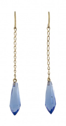 291.  Pendientes largos de cristal azul antiguo tallado que pende de cadena y gancho superior