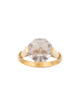 286.  Sortija con botón octogonal de cristal de roca con perlita central