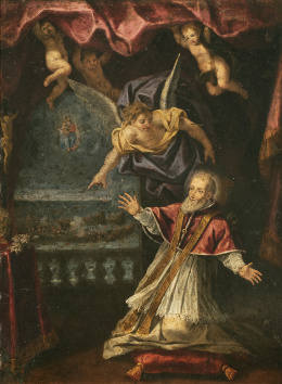 805.  ESCUELA ITALIANA, SIGLO XVIIEl Sueño de San Pio V de la Batalla de Lepanto