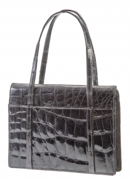 469.  Bolso de piel de cocodrilo brillante negro con asas cortas
