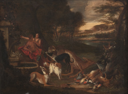 693.  ESCUELA FLAMENCA, SIGLO XVIIVenus y Adonis sobre un paisaje