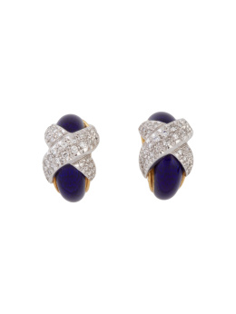 257.  Pendientes con aspas de pavle de brillantes sobre banda arqueada de esmalte azul