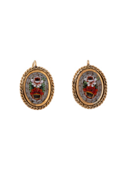 51.  Pendientes ovalados de pp. S. XX con flores de micromosaico de vidrio millefiori veneciano