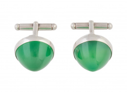 480.  Gemelos con gran cabuchón de crisoprasa