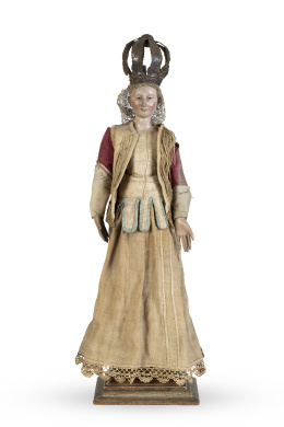 419.  Santa.Imagen vestidera en madera tallada y policromada, la vestimenta antigua.España, S. XVII - XVIII.