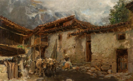 921.  SALVADOR MARTÍNEZ CUBELLS (Valencia, 1845-Madrid, 1914)Pueblo asturiano
