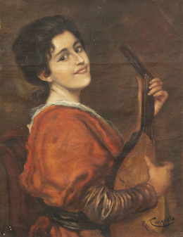 915.  RAMÓN TUSQUETS MAIGNON ((Barcelona, 1837-Roma, 1904)Joven tocando mandolina