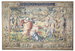 660.  "Perseo recibiendo a las tropas de Medusa antes de la batalla".Tapiz en lana y seda de la serie "Las batallas de Perseo y Medusa".Bruselas/Bravante, Flandes, h. 1560-1565.
