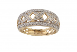 271.  Sortija con diseño a modo de celosía de frente cuajado de brillantitos