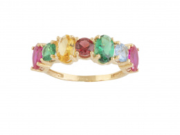 194.  Sortija con siete piedras de cuarzos de diferente color en el frente