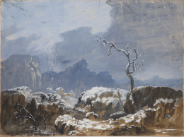 894.  EUGENIO LUCAS VELÁZQUEZ (Madrid, 1817-1870)Vista nocturna de un paisaje nevado