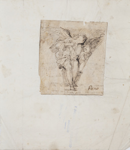 882.  ALONSO CANO (Granada, 1601-1667)Estudio para una pechina con un ángel y un putti