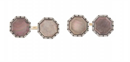 413.  Gemelos dobles Art-Decó octogonales de nácar gris con marco de grabado geométrico