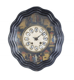 684.  Reloj isabelino de ojo de buey con decoración chinesca.España, S. XIX.
