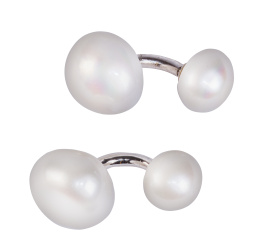385.  Gemelos dobles con dos perlas de diferente tamaño